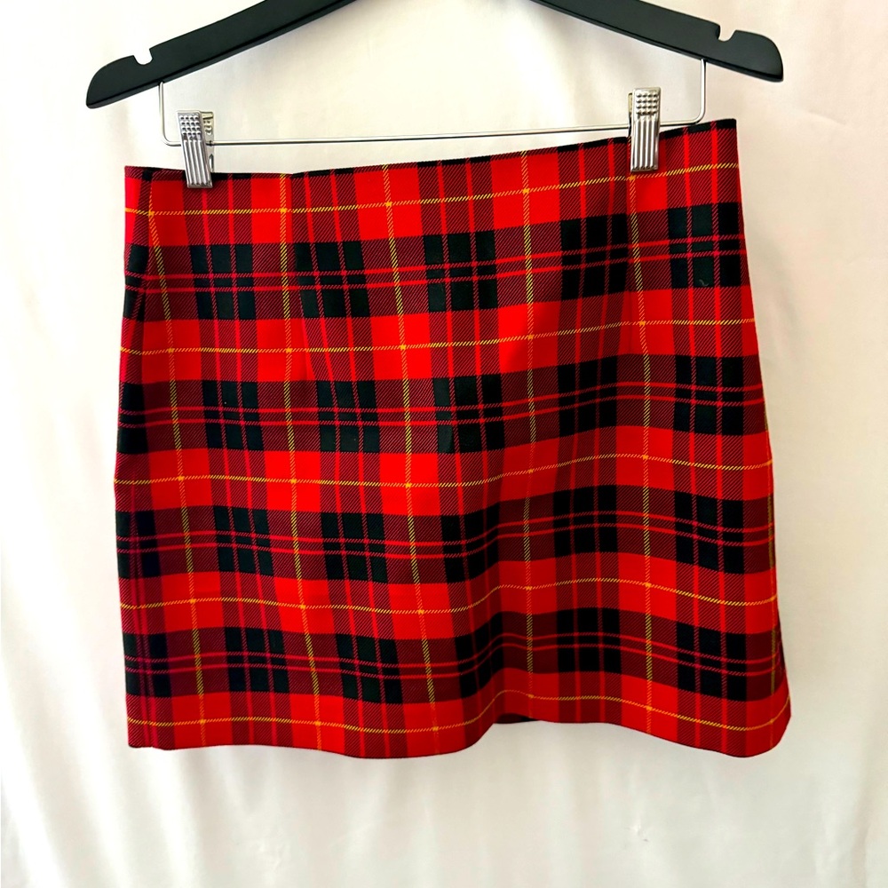 Zara red and black plaid skirt.